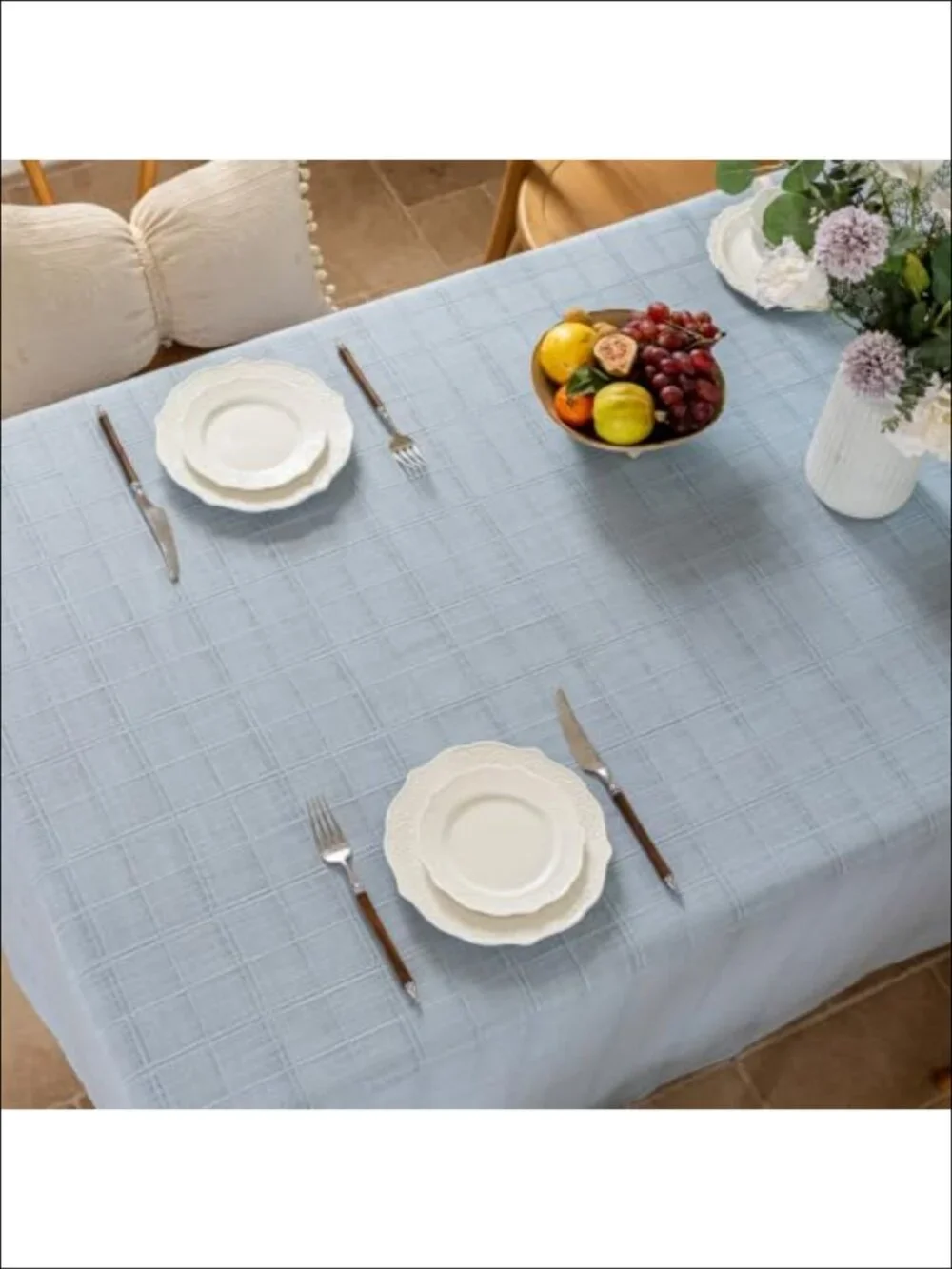 Laolitou Embroidered Grid Tablecloth Wrinkle Resistant 60x84